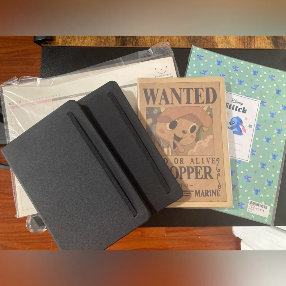 Set of 5 Black Brown Pink Notebooks and Journal Planner One Piece Chopper Stitch